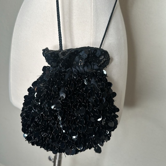 VTG La Regale Ltd Evening Bag Beaded Sequin Drawstring Purse Crossbody Reticule - Picture 11 of 12